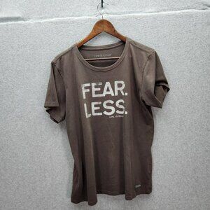 Life Is Good Womens Crusher Tee Fear Less Graphic Brown L